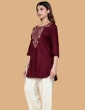 RED PRINTED SHORT KURTI