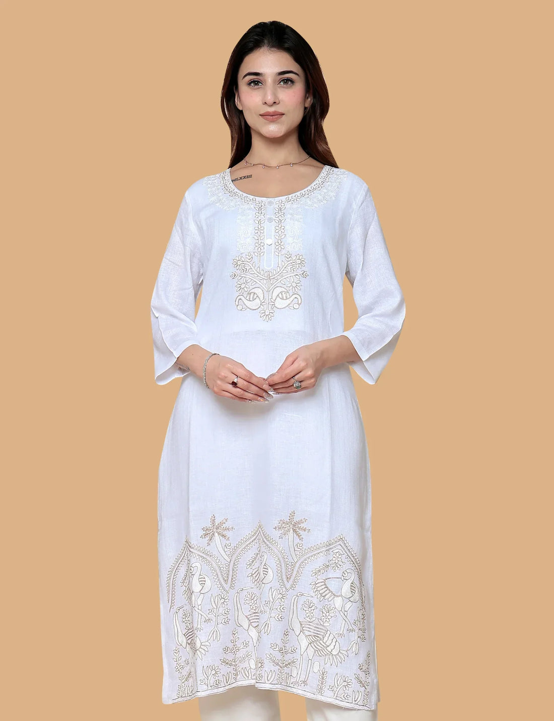 White Multi Embroidered Kurti