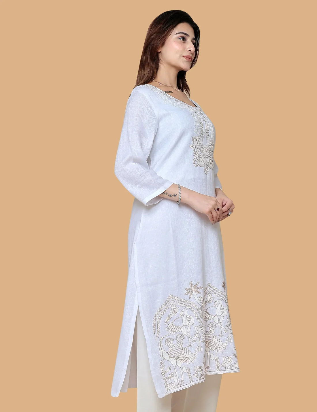 White Multi Embroidered Kurti