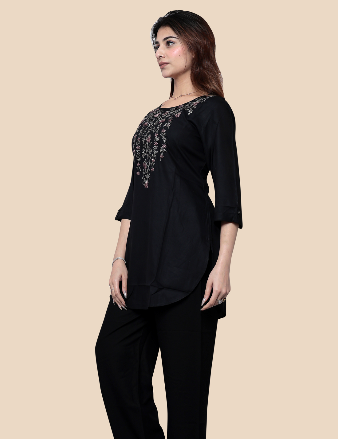 BLACK SHORT EMBROIDERY KURTI