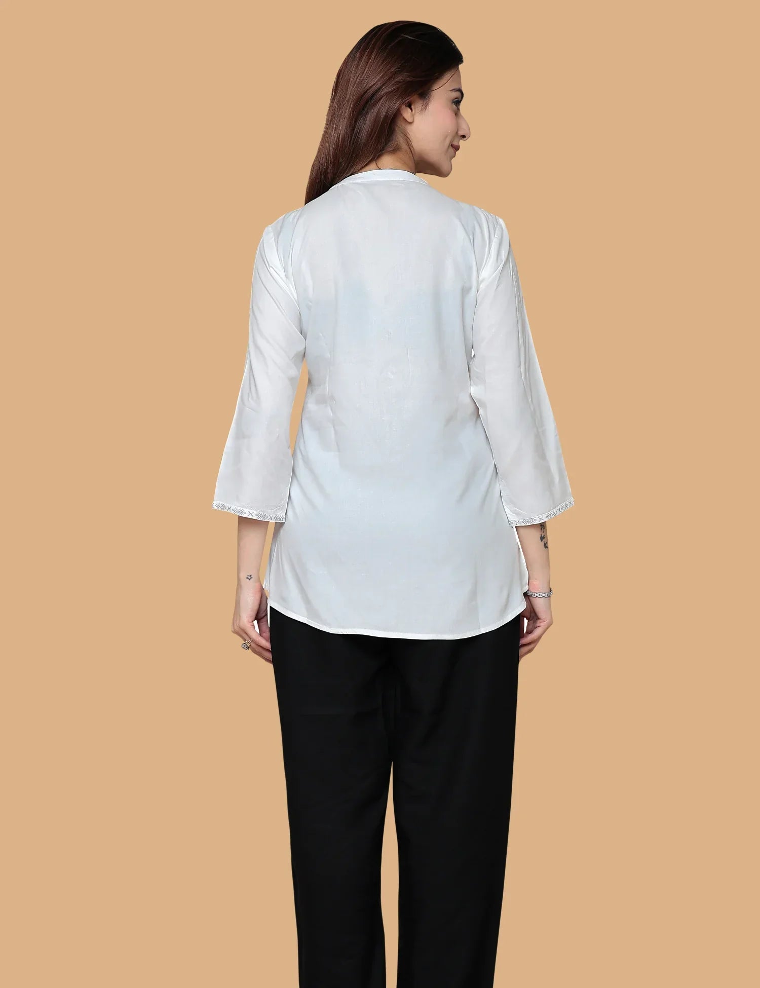 WHITE EMBROIDERY COTTON SHORT KURTI