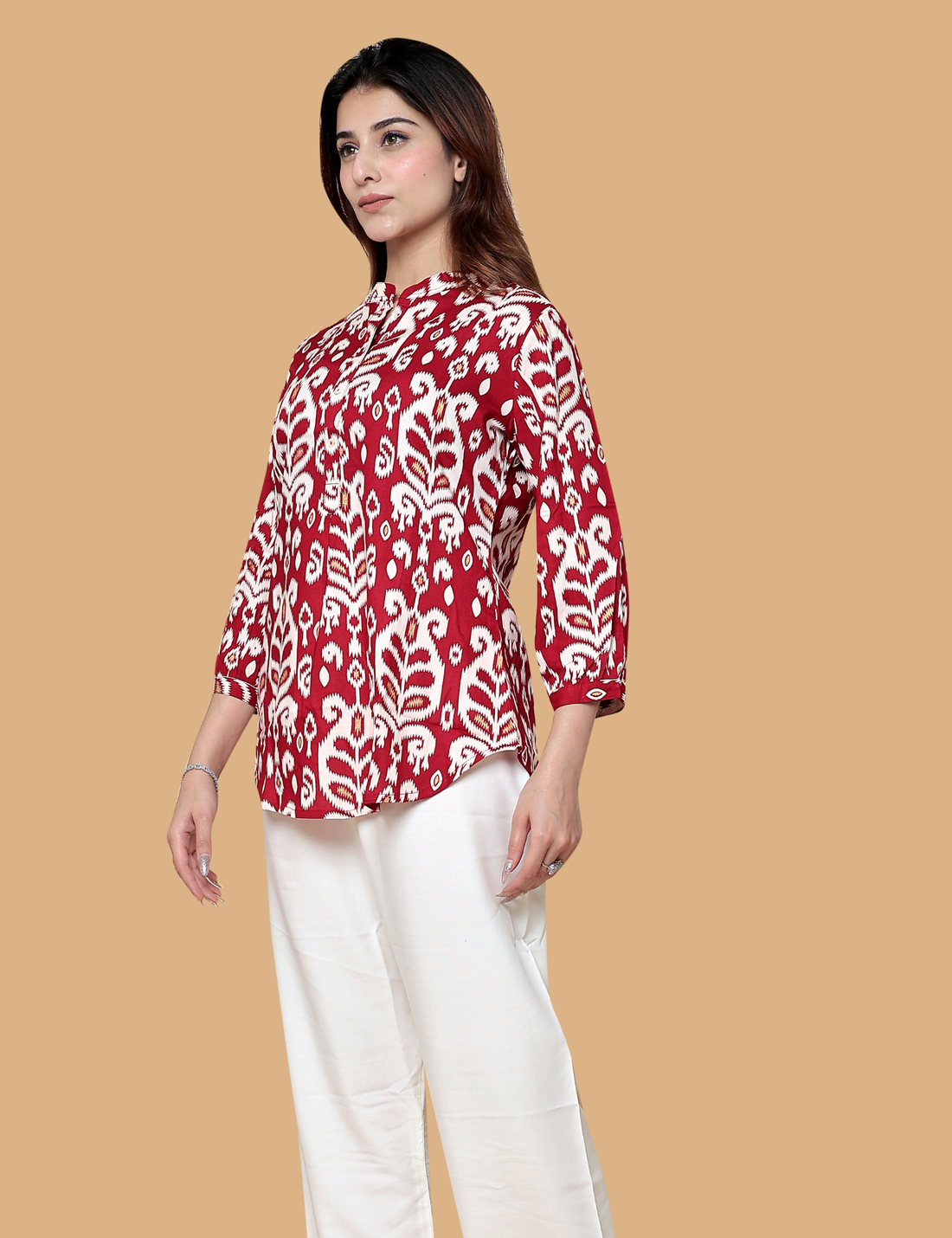 Red Printed Cotton Short Kurti
