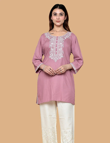 BABY PINK EMBROIDERED SHORT KURTI