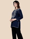 ELEGENT NAVY BLUE SHORT EMBROIDERED KURTI
