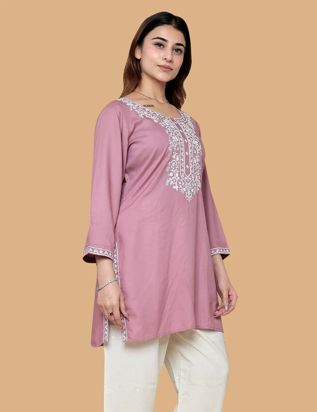 BABY PINK EMBROIDERED SHORT KURTI
