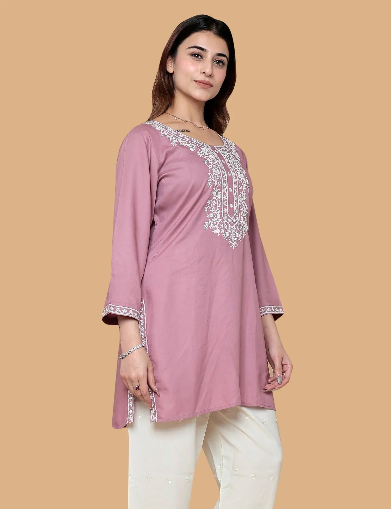 BABY PINK EMBROIDERED SHORT KURTI