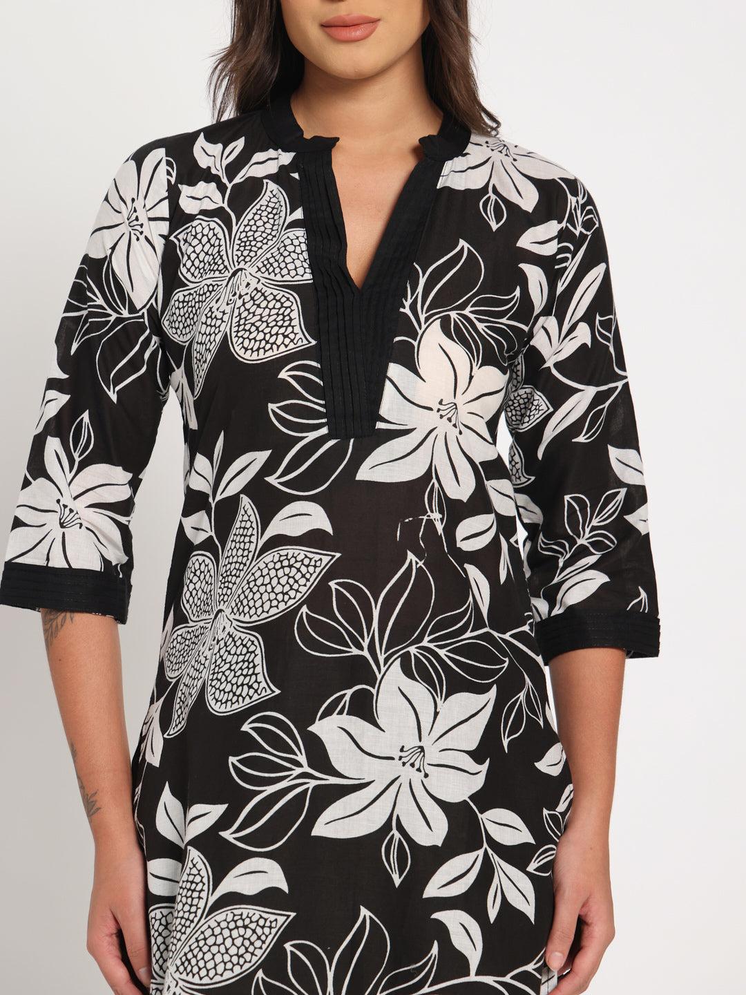 Black printed cotton two set kurta