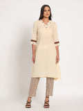 Cream white embroidered cotton two set kurta