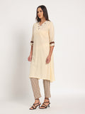 Cream white embroidered cotton two set kurta
