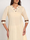 Cream white embroidered cotton two set kurta