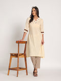 Cream white embroidered cotton two set kurta