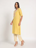 Yellow Hand Embroidered Long Kurti