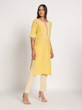 Yellow Hand Embroidered Long Kurti