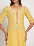 Yellow Hand Embroidered Long Kurti