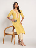 Yellow Hand Embroidered Long Kurti