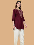 RED PRINTED SHORT KURTI