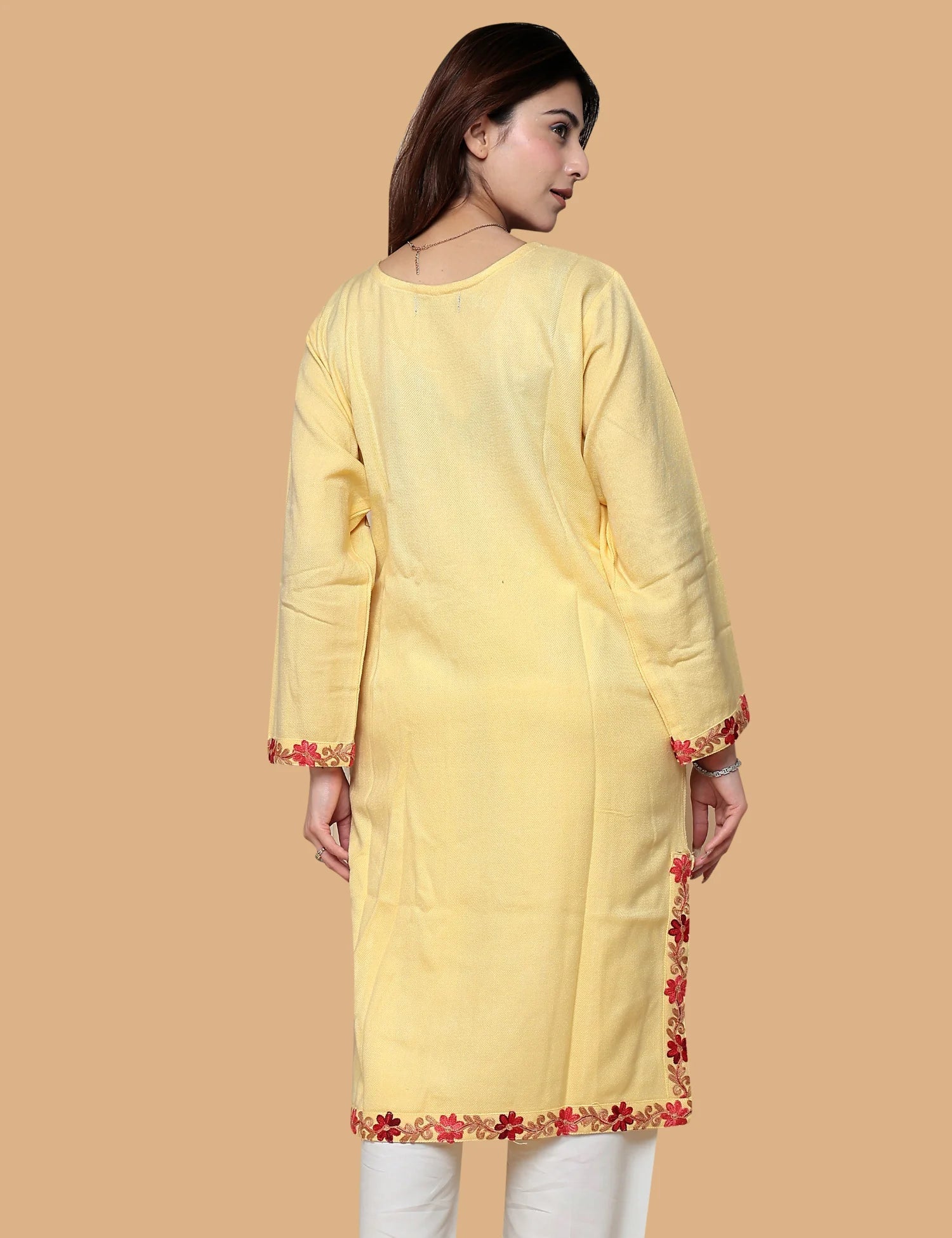 YELLOW KASHMIRI WOOLEN PHIRAN
