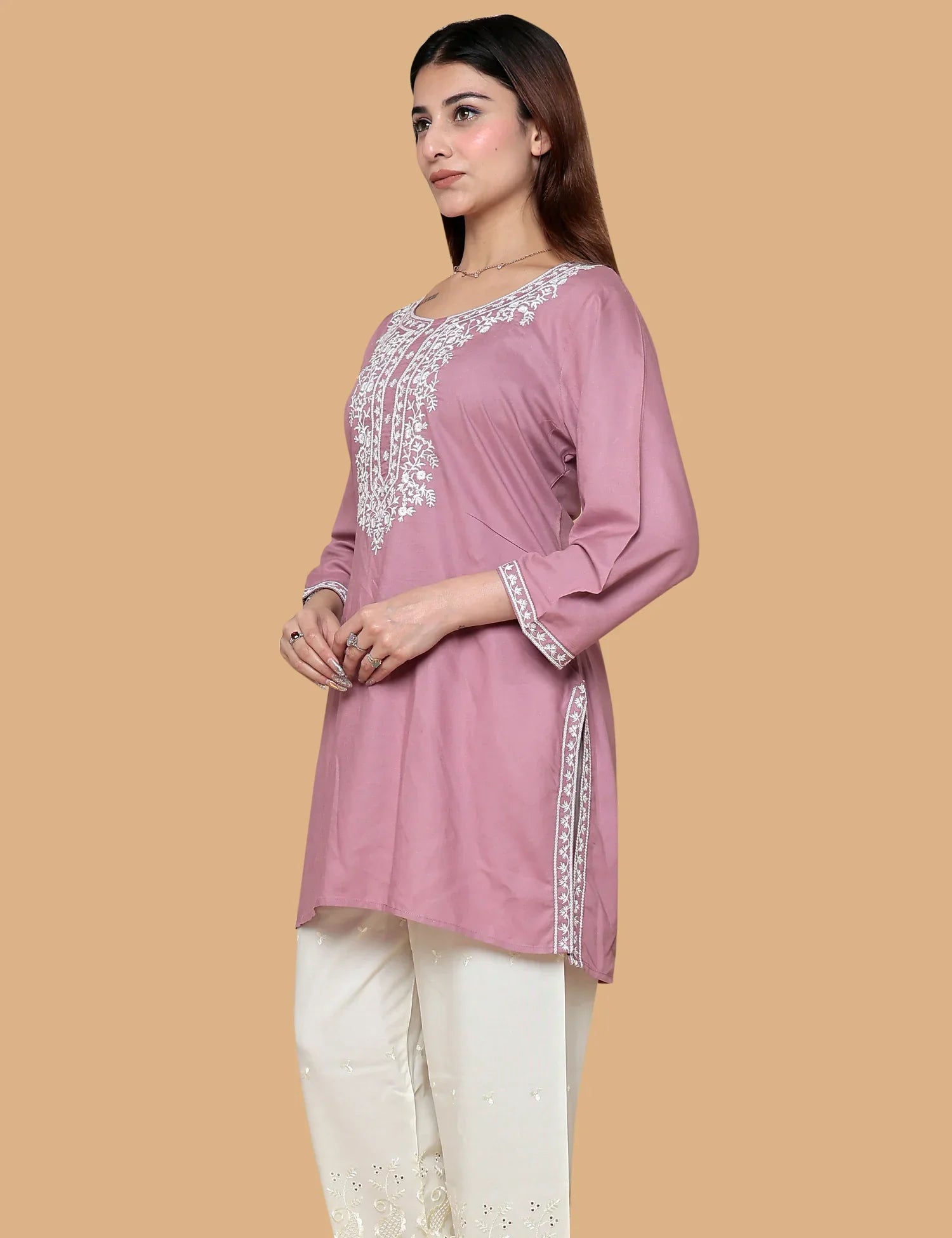 BABY PINK EMBROIDERED SHORT KURTI