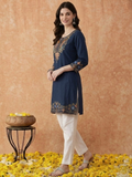 Navy Blue Embroidered Kurti