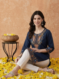 Navy Blue Embroidered Kurti