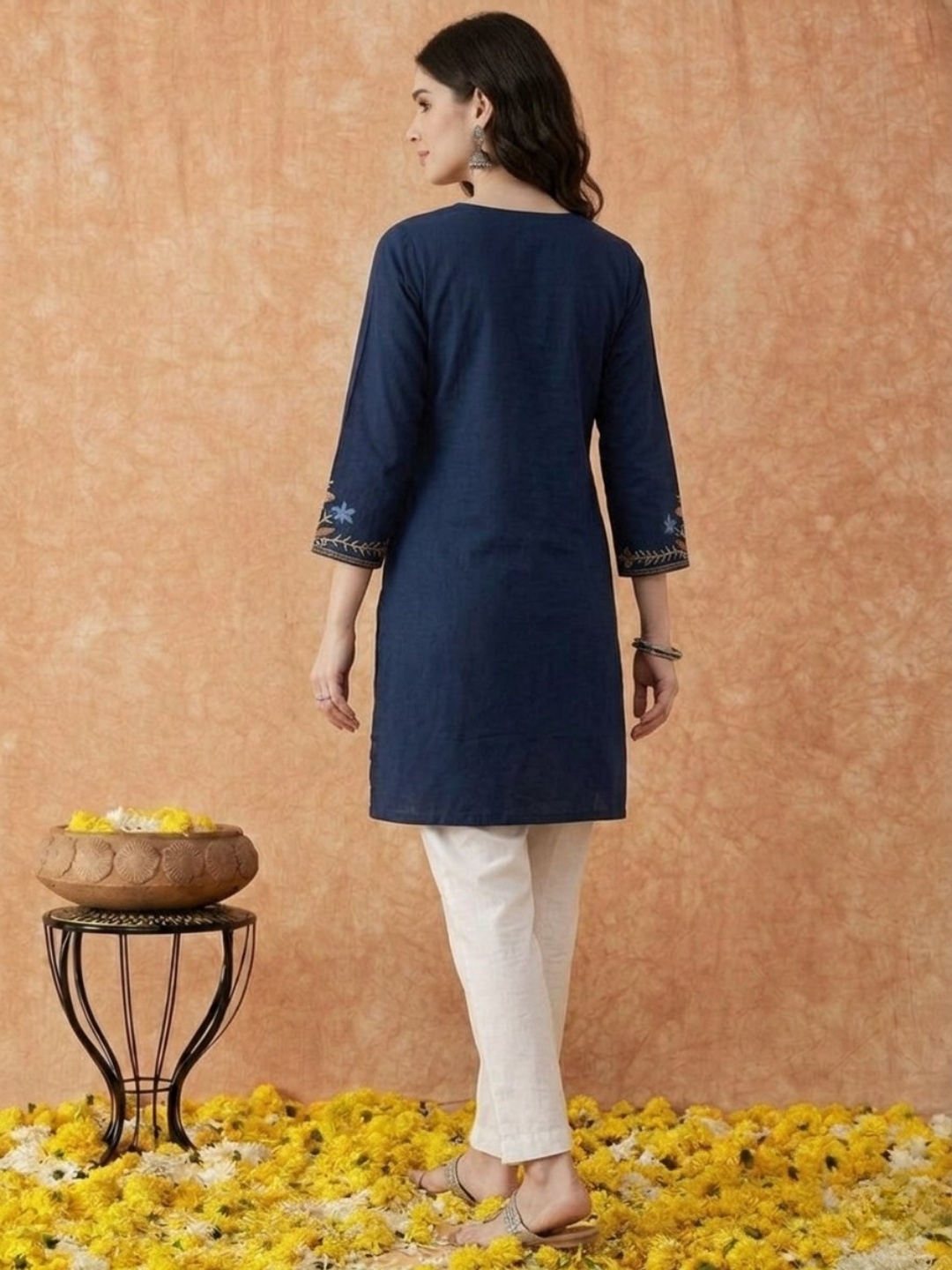 Navy Blue Embroidered Kurti