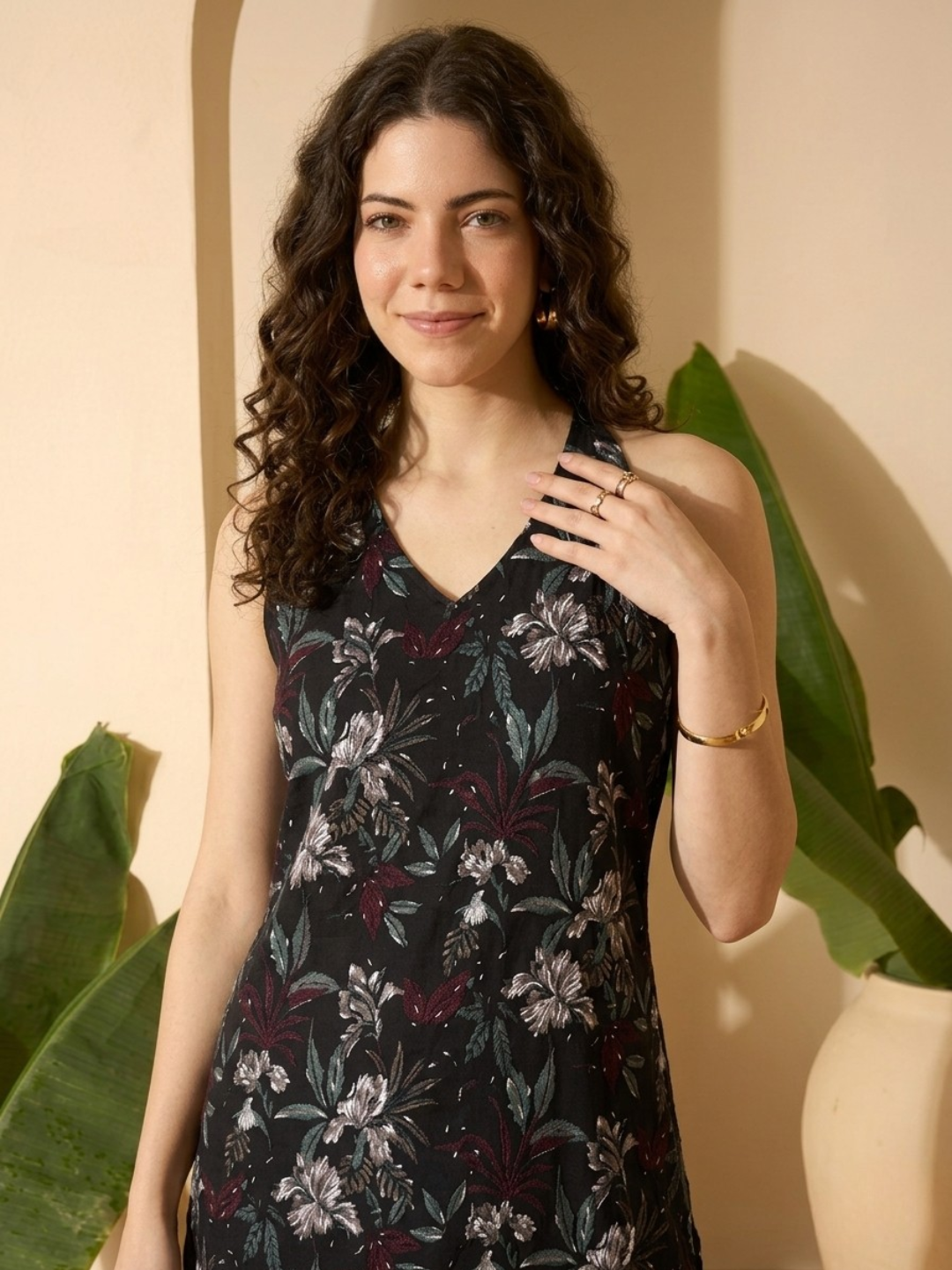 Black Floral Kurti Sleeveless