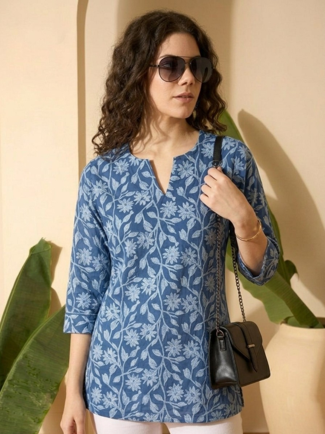 Blue Floral Printed Kurti