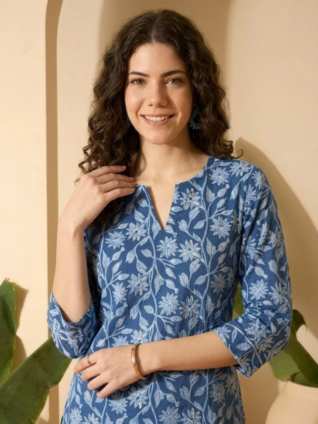 Blue Floral Printed Kurti
