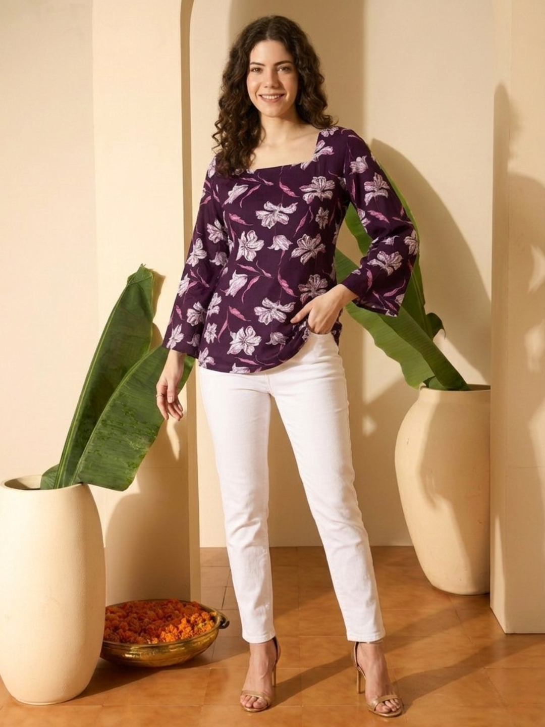 Vine flower print kurti