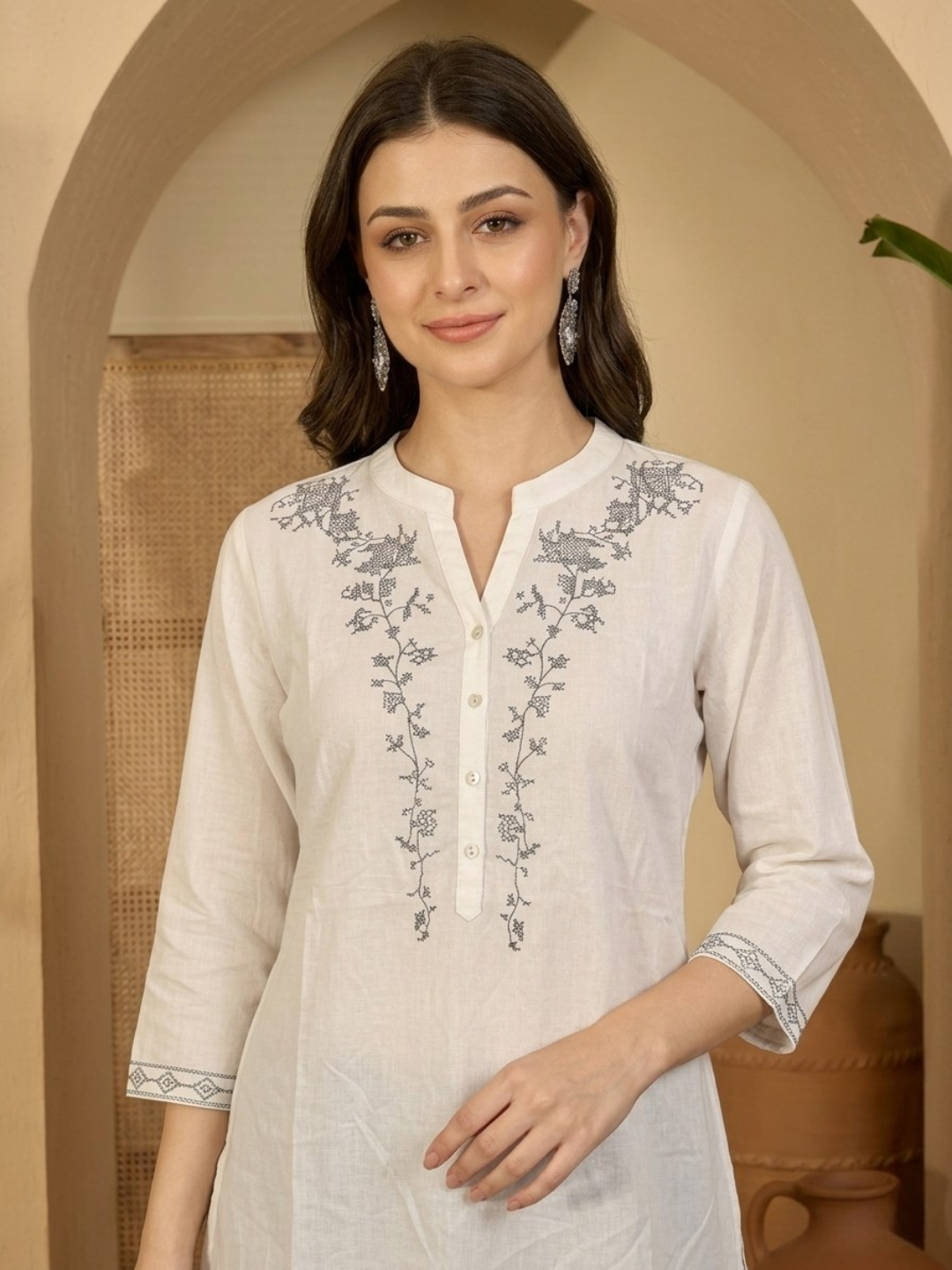 White Embroidered Short Kurti