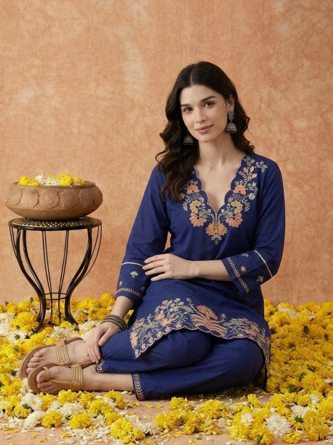Stylish Embroidered Cotton Kurti Set for Women