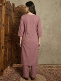 Mauve Pure Cotton Cord Set with Hand Embroidery