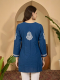 Royal Blue Embroidered Cotton Kurti
