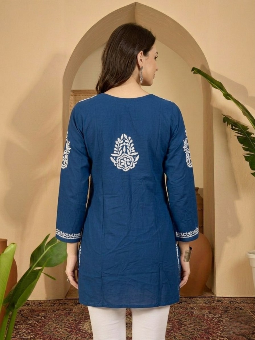Royal Blue Embroidered Cotton Kurti
