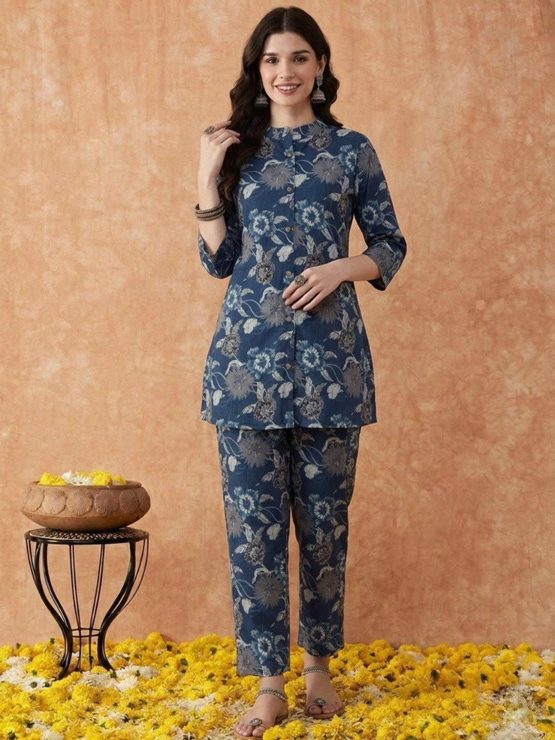 Blue Floral Pure Cotton Co Ord Set