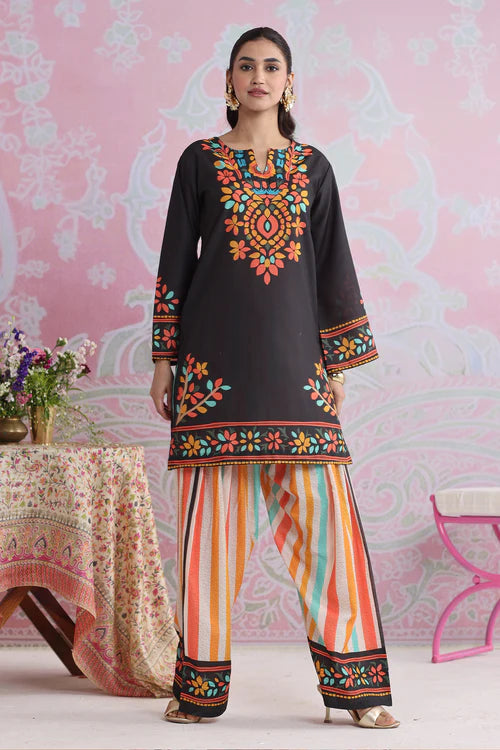 Priyanka x HOK in Indigo Blue Printed Lawn Cotton Kurta Set with Farsi Pants